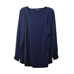 Lane Bryant 18/20 Blouse Navy Long Sleeve Ruffle Stretch